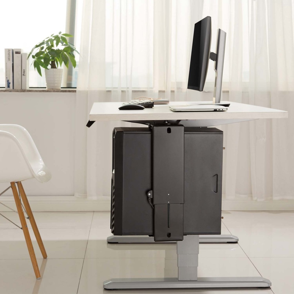 AISENS - SOPORTE GIRATORIO Y ALTURA PERSONALIZABLE PARA CPU POR DEBAJO DE ESCRITORIO CON MANGO DE BLOQUEO FACIL