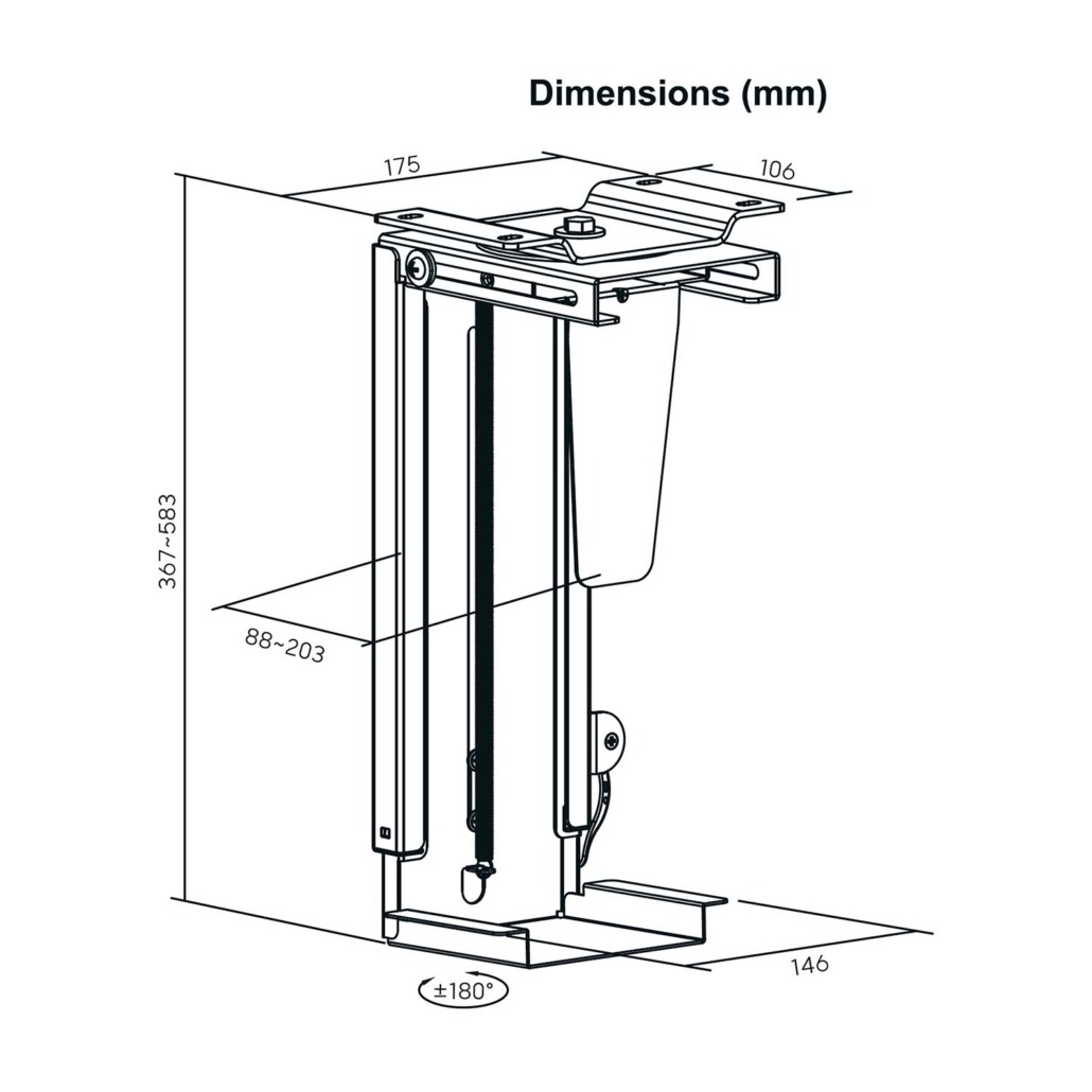 AISENS - SOPORTE GIRATORIO Y ALTURA PERSONALIZABLE PARA CPU POR DEBAJO DE ESCRITORIO CON MANGO DE BLOQUEO FACIL