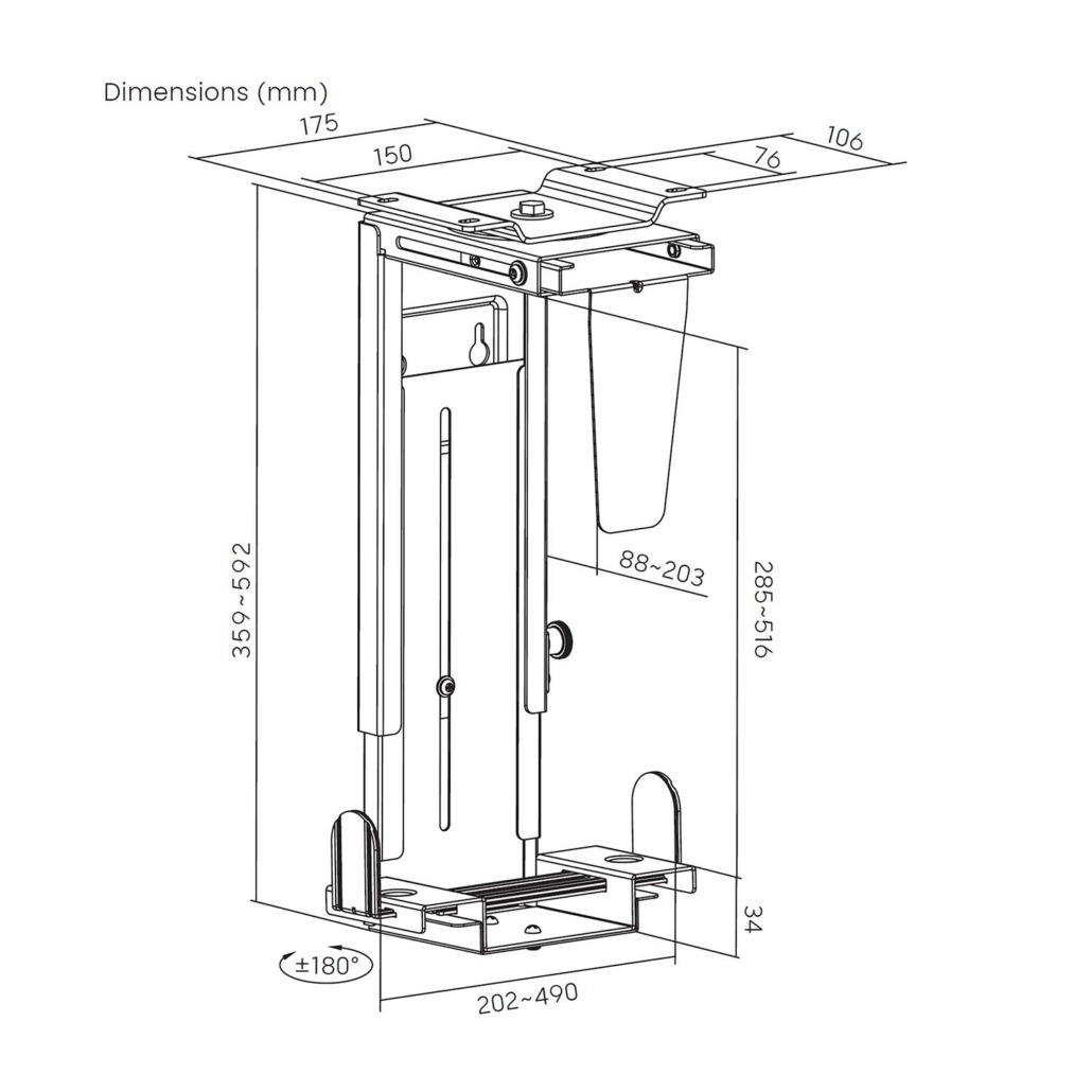 AISENS - SOPORTE GIRATORIO ANTIRROBO Y ALTURA PERSONALIZABLE PARA CPU PARA MONTAJE POR DEBAJO DE ESCRITORIO O A LA PARED