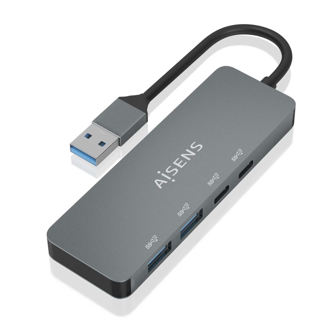 AISENS - HUB USB 3.2 GEN2 10G USB-A, USB-A/M-2xUSB-C/H-2xUSB-A/H, GRIS, 15CM