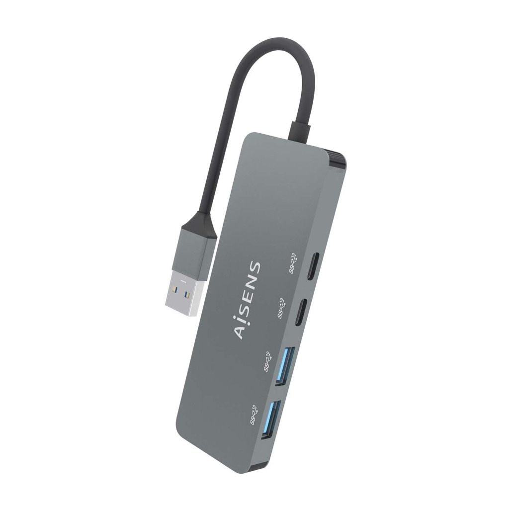 AISENS - HUB USB 3.2 GEN2 10G USB-A, USB-A/M-2xUSB-C/H-2xUSB-A/H, GRIS, 15CM