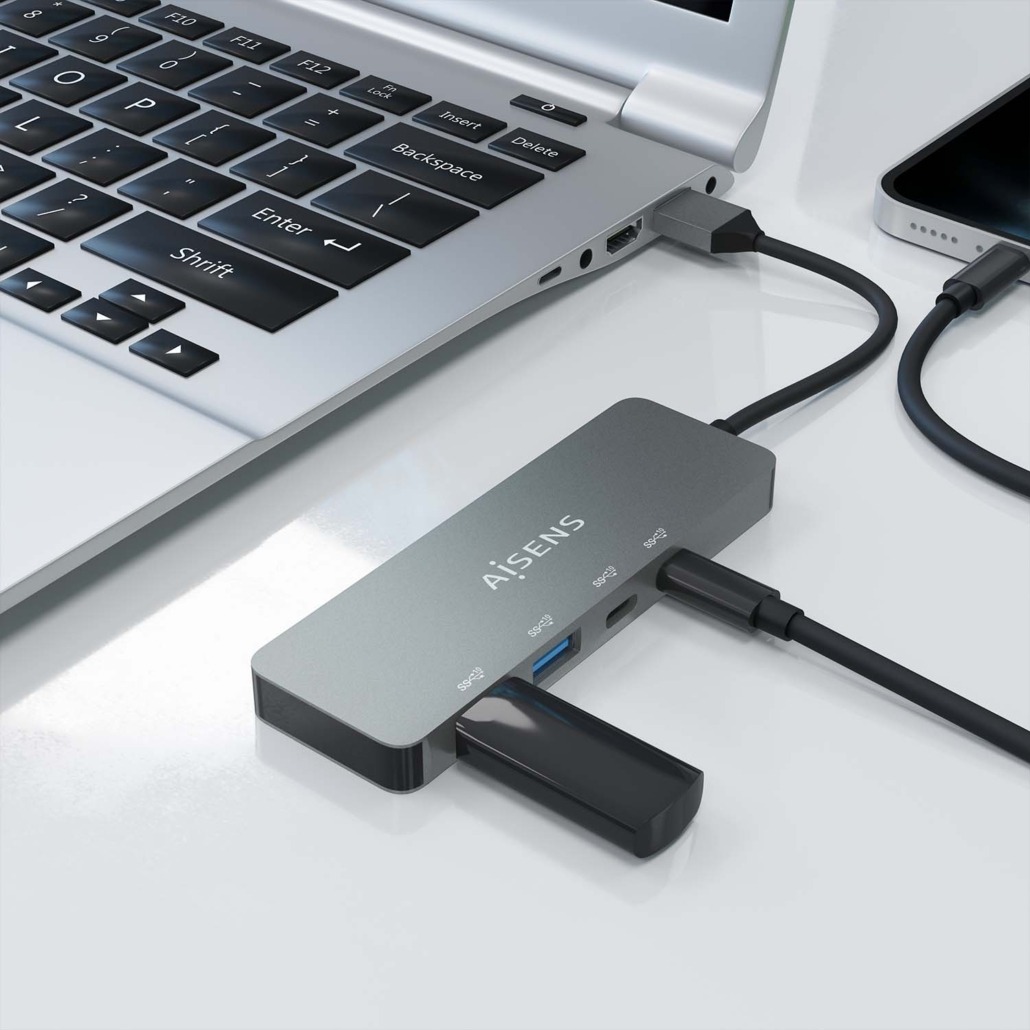 AISENS - HUB USB 3.2 GEN2 10G USB-A, USB-A/M-2xUSB-C/H-2xUSB-A/H, GRIS, 15CM