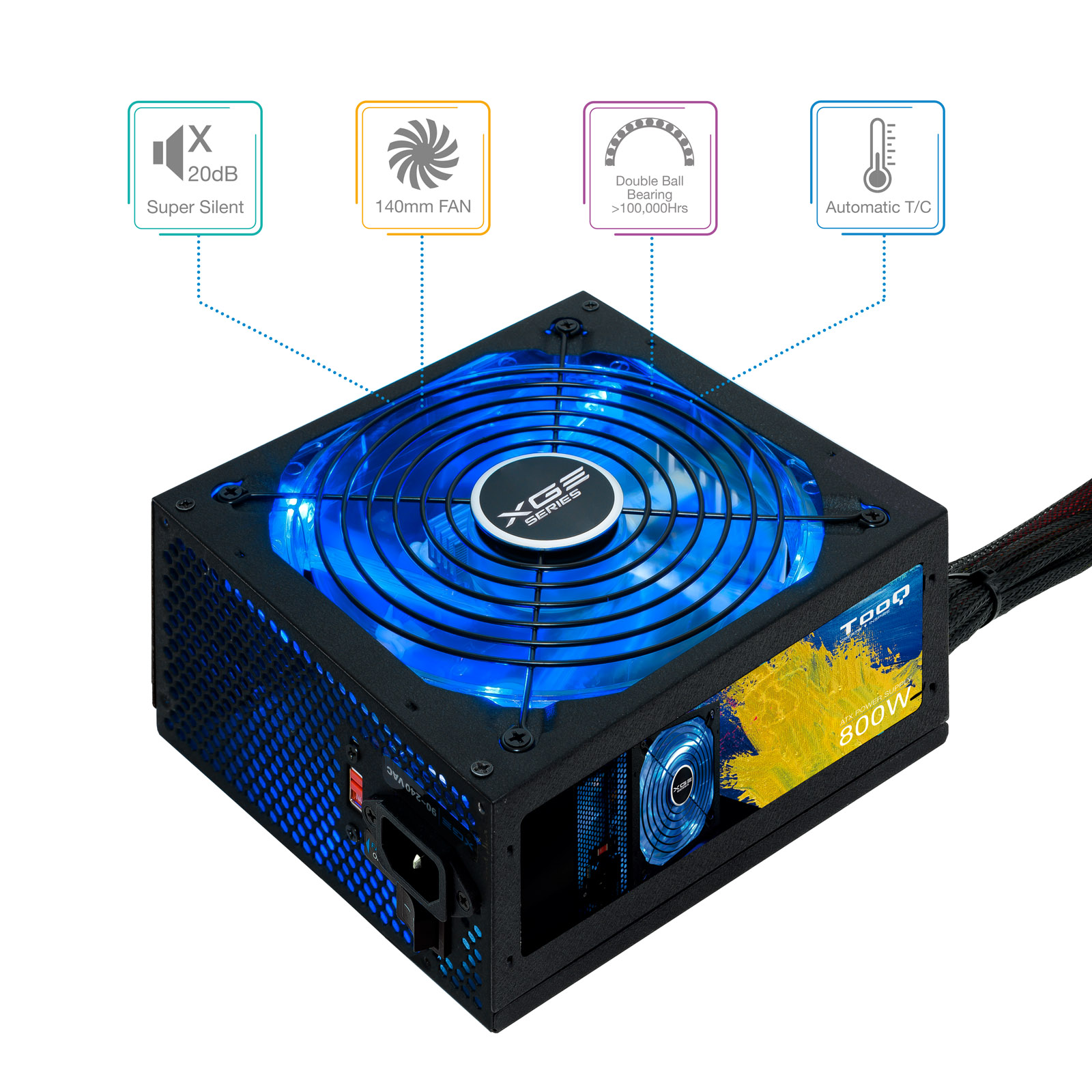 TOOQ FUENTE GAMING 800W ATX12V V2.31 APFC 82+ LED ON/OFF