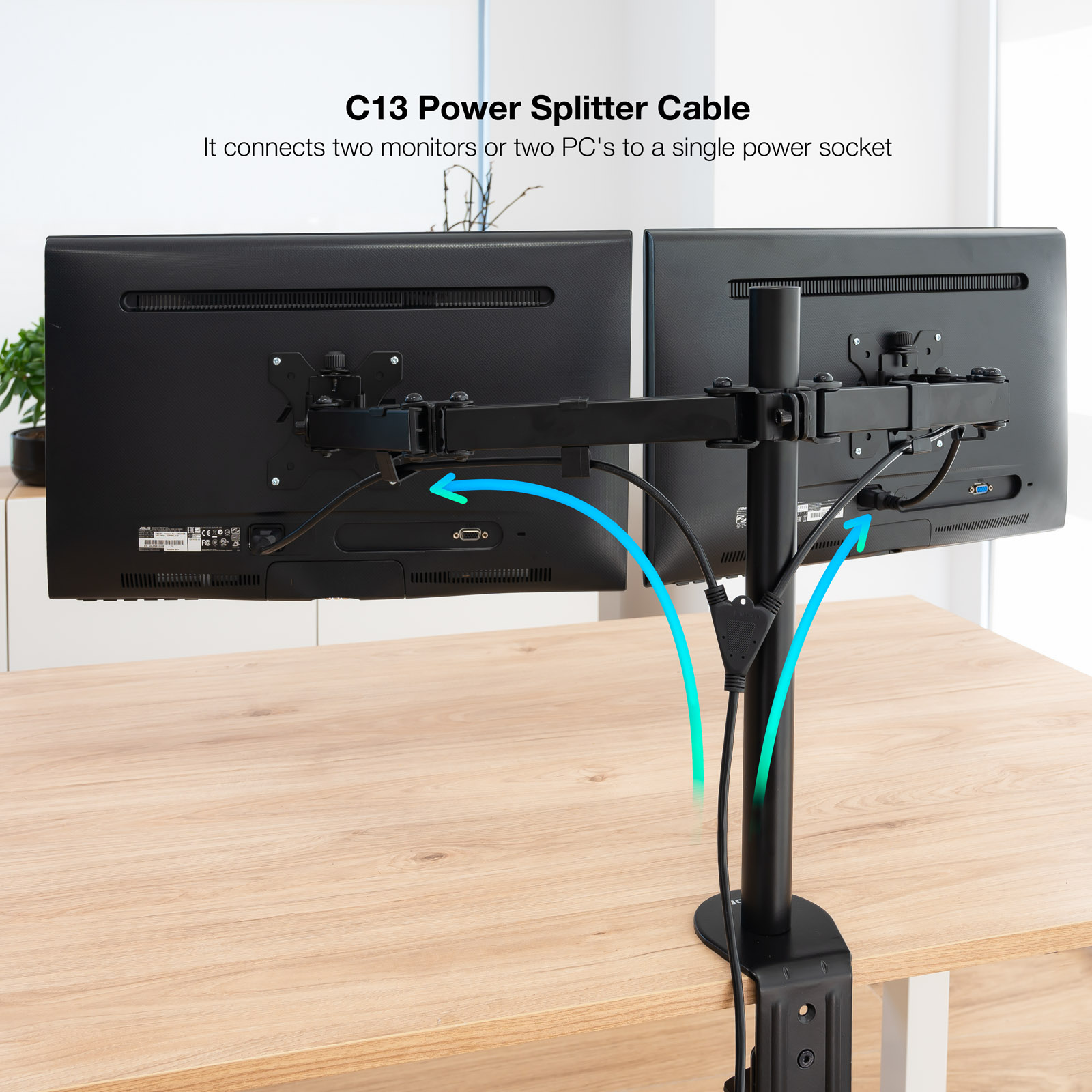 NANOCABLE CABLE ALIMENTACION CEE7/M - 2XC13/H, 1.8 M