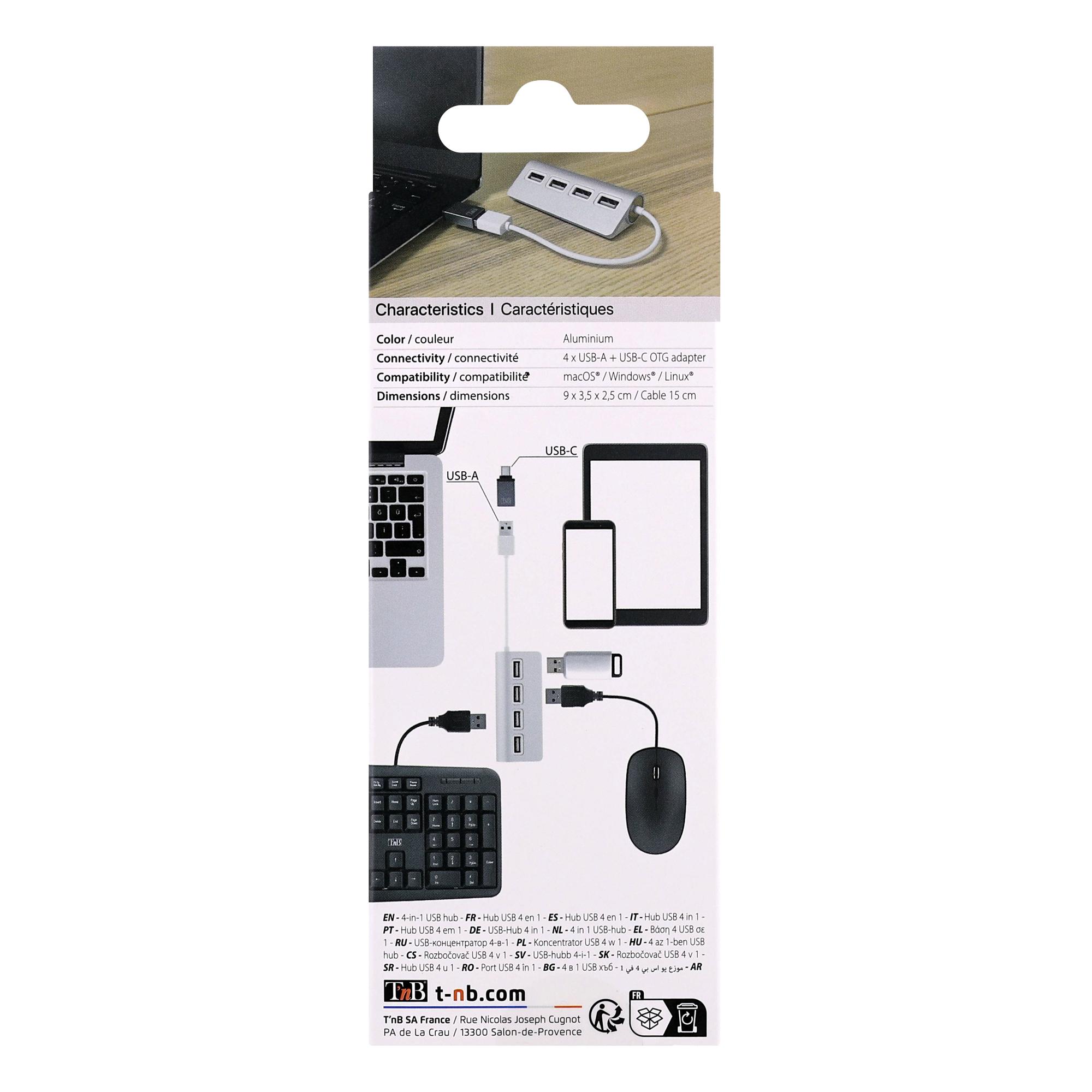 TNB HUB autoalimentado USB 2.0 de 4 puertos - aluminio