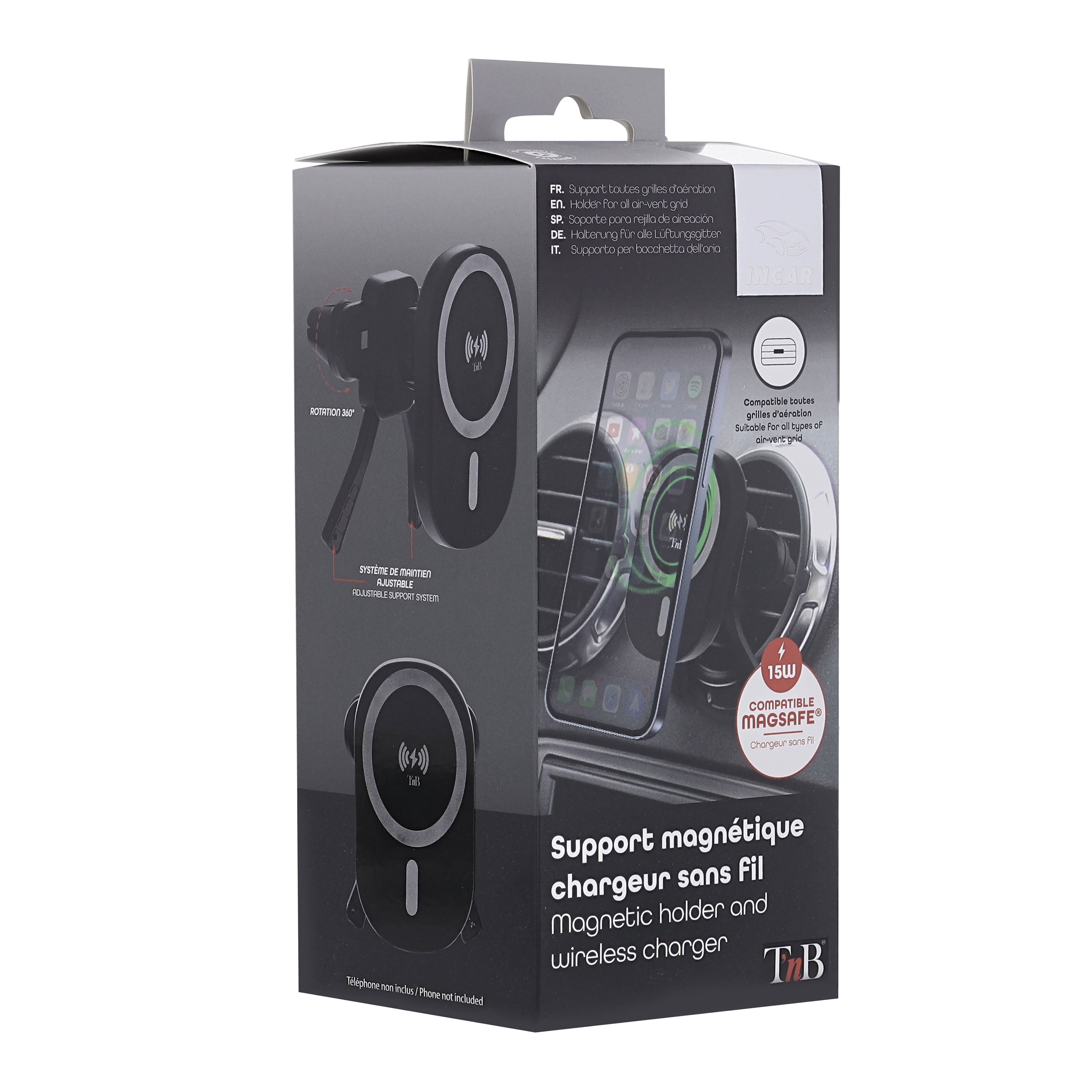 TNB Soporte magnetico con carga por induccion para salida de aire de 15W
