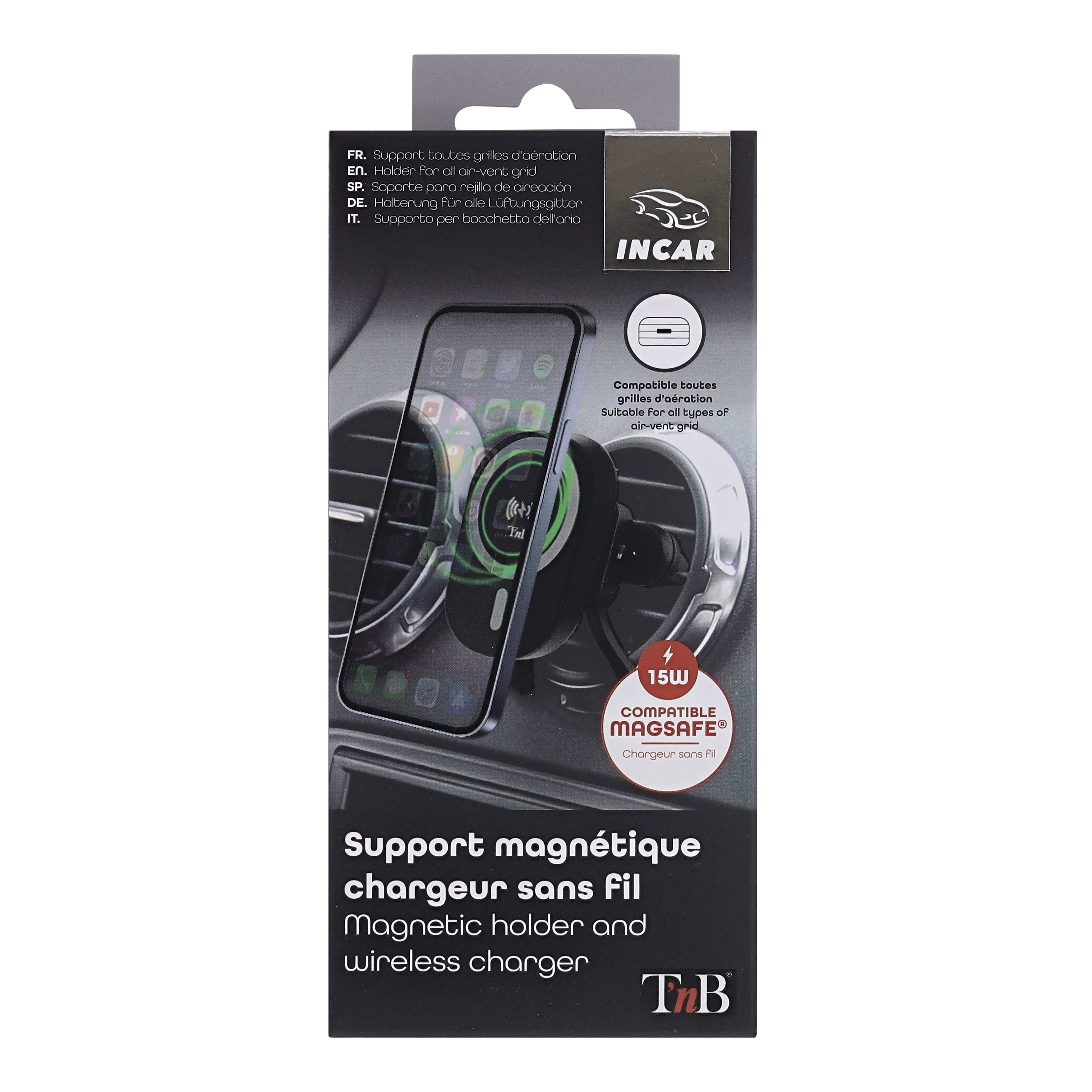 TNB Soporte magnetico con carga por induccion para salida de aire de 15W