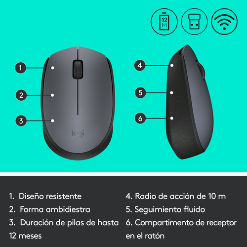 LOGITECH Raton m170 optico wireless gris