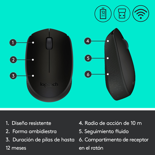LOGITECH Raton m171 optico wireless negro