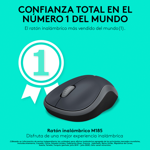 LOGITECH Raton m185 optico wireless gris 2.4ghz