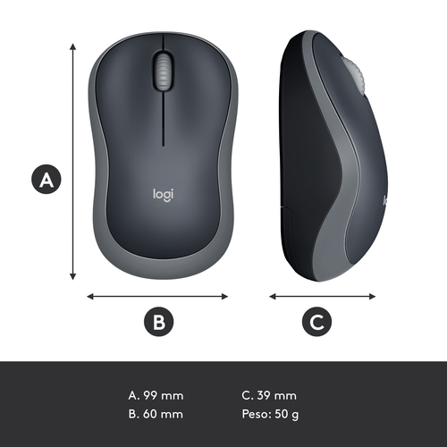 LOGITECH Raton m185 optico wireless gris 2.4ghz
