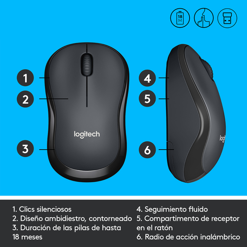 LOGITECH RATON M220 OPTICO WIRELESS SILENT GRIS