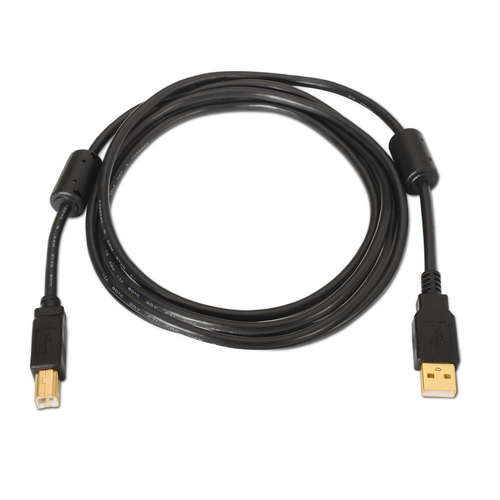 AISENS - CABLE USB 2.0 IMPRESORA ALTA CALIDAD CON FERRITA, TIPO A/M-B/M, NEGRO, 3.0M