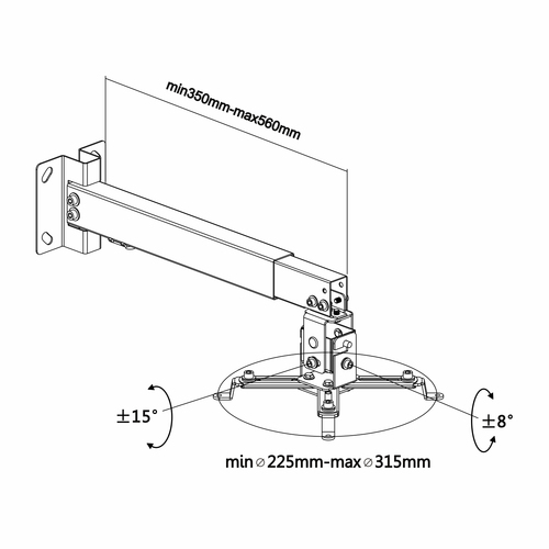 AISENS - SOPORTE UNIVERSAL ECO INCLINABLE Y EXTENSIBLE DE TECHO/PARED PARA PROYECTOR 20KG, NEGRO