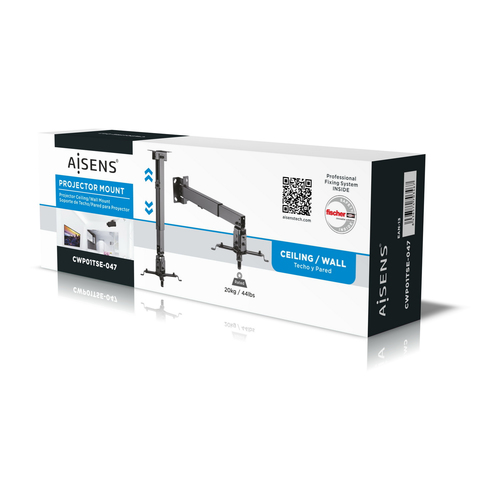 AISENS - SOPORTE UNIVERSAL ECO INCLINABLE Y EXTENSIBLE DE TECHO/PARED PARA PROYECTOR 20KG, NEGRO