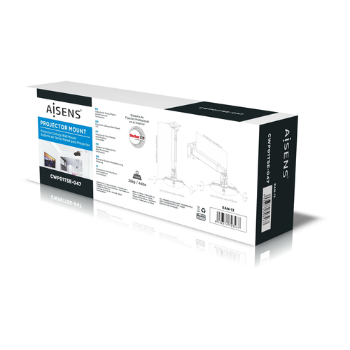 AISENS - SOPORTE UNIVERSAL ECO INCLINABLE Y EXTENSIBLE DE TECHO/PARED PARA PROYECTOR 20KG, NEGRO