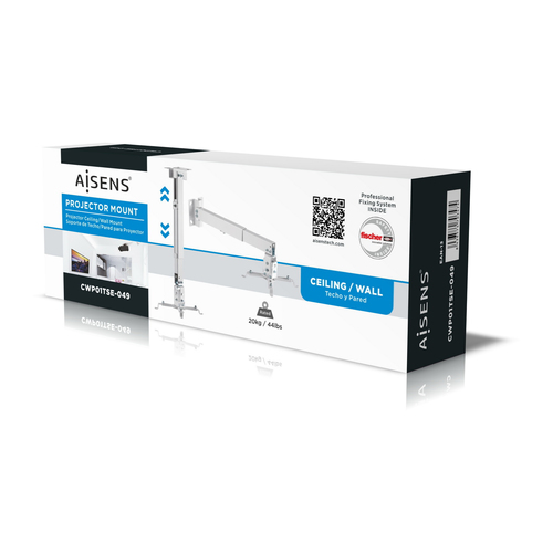 AISENS - SOPORTE UNIVERSAL ECO INCLINABLE Y EXTENSIBLE DE TECHO/PARED PARA PROYECTOR 20KG, BLANCO