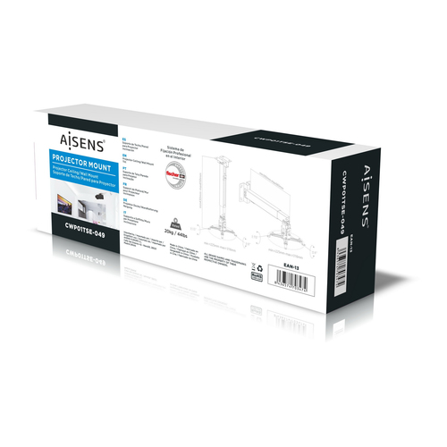 AISENS - SOPORTE UNIVERSAL ECO INCLINABLE Y EXTENSIBLE DE TECHO/PARED PARA PROYECTOR 20KG, BLANCO
