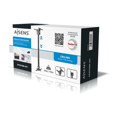 AISENS - SOPORTE UNIVERSAL PRO GIRATORIO, INCLINABLE Y EXTENSIBLE DE TECHO PARA PROYECTOR 20KG, NEGR
