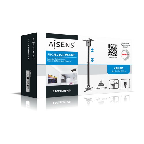 AISENS - SOPORTE UNIVERSAL PRO GIRATORIO, INCLINABLE Y EXTENSIBLE DE TECHO PARA PROYECTOR 20KG, NEGR