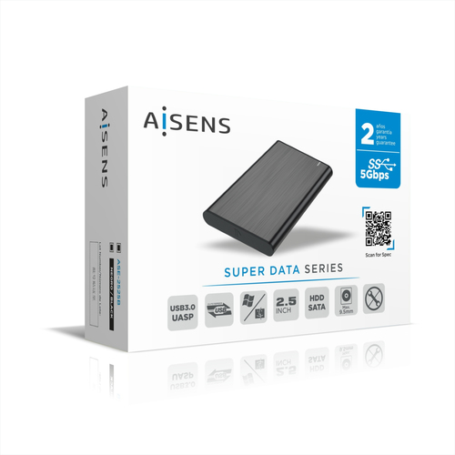 Aisens CAJA EXTERNA 2,5" ASE-2525B 9.5MM SATA A USB 3.0/USB3.1 GEN1, NEGRA