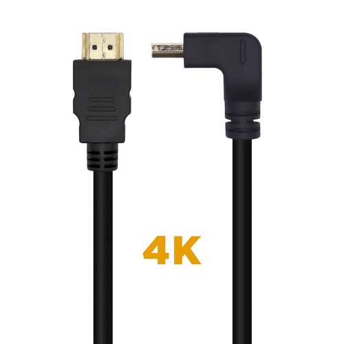 AISENS - CABLE HDMI V2.0 ACODADO PREMIUM ALTA VELOCIDAD / HEC 4K@60HZ 18GBPS, A/M-A/M, NEGRO, 1.0M