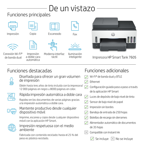 HP multifuncion inkjet Smart Tank 7605