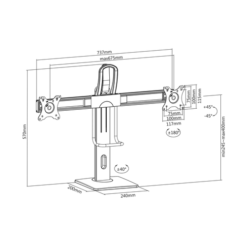 AISENS - SOPORTE DE MESA PRO CONTRAPESO GIRATORIO E INCLINABLE PARA 2 MONITORES 6KG DE 17-27, NEGRO