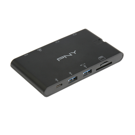 PNY Mini Hub Portátil 9 en 1 con Cable USB-C Integrado con 2 Puertos USB-C 2 Puertos USB-A 3.1 1 P