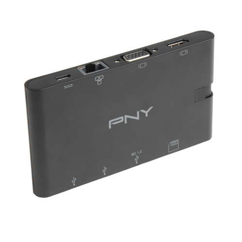 PNY Mini Hub Portátil 9 en 1 con Cable USB-C Integrado con 2 Puertos USB-C 2 Puertos USB-A 3.1 1 P