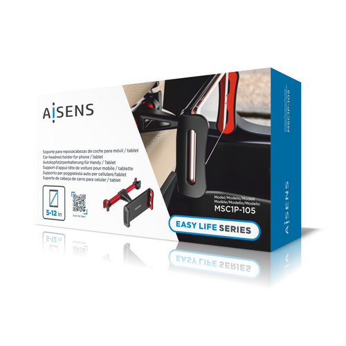 AISENS - SOPORTE COCHE AJUSTABLE (1 PIVOTE) PARA REPOSACABEZAS PARA TELEFONO / TABLET, ROJO