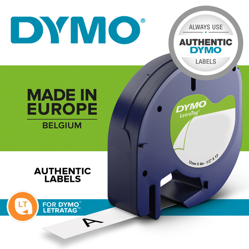 DYMO Cinta LT 12mmx4mt -Negro/Blanco Papel