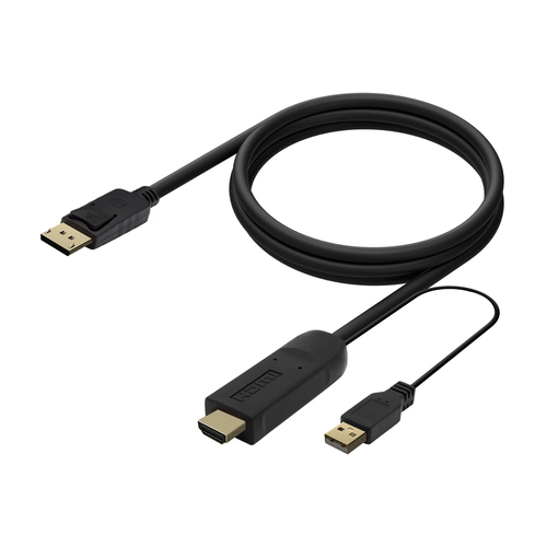 AISENS - CABLE CONVERSOR ACTIVO HDMI 2.0 + USB ALIM. A DISPLAYPORT V1.2, HDMI/M-USB/M-DP/M, NEGRO, 1.8M