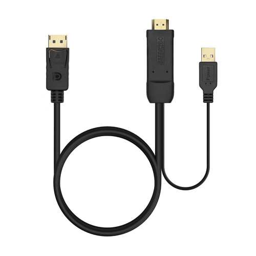 AISENS - CABLE CONVERSOR ACTIVO HDMI 2.0 + USB ALIM. A DISPLAYPORT V1.2, HDMI/M-USB/M-DP/M, NEGRO, 1.8M