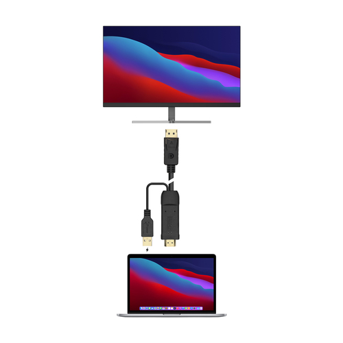 AISENS - CABLE CONVERSOR ACTIVO HDMI 2.0 + USB ALIM. A DISPLAYPORT V1.2, HDMI/M-USB/M-DP/M, NEGRO, 1.8M
