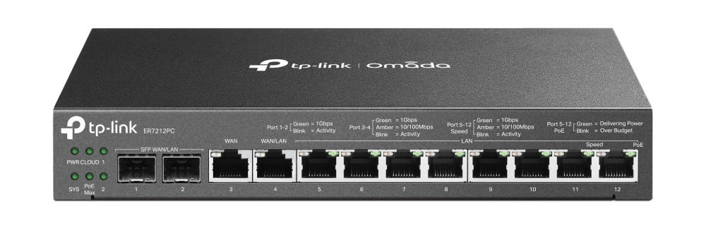 TP-LINK Enrutador VPN Gigabit Omada con puertos PoE+ y controlador integrado PUERTOS: 2× puertos Gigabit SFP WAN/LAN, 1× puerto WAN Gigabit RJ45, 1× p