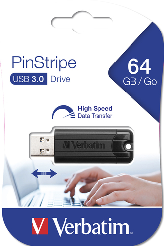 VERBATIM PENDRIVE PINSTRIPE 64GB HIGH SPEED RETRACTIL USB 3.2 NEGRO
