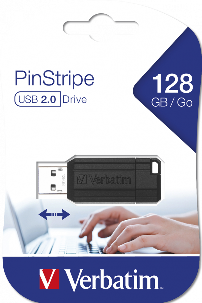 VERBATIM PENDRIVE STORE'N'GO PINSTRIPE 128GB HI-SPEED RETRACTIL USB 2.0 NEGRO