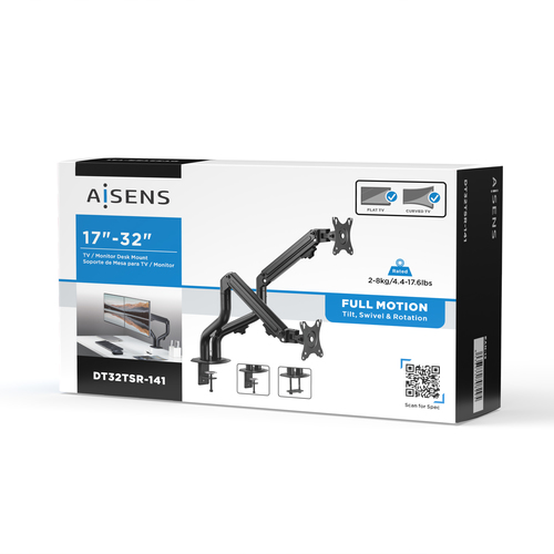 AISENS - SOPORTE DE MESA ECO CONTRAPESO GIRATORIO E INCLINABLE PARA 8KG (3 PIV, 2 BR) DE 17-32, NEGRO