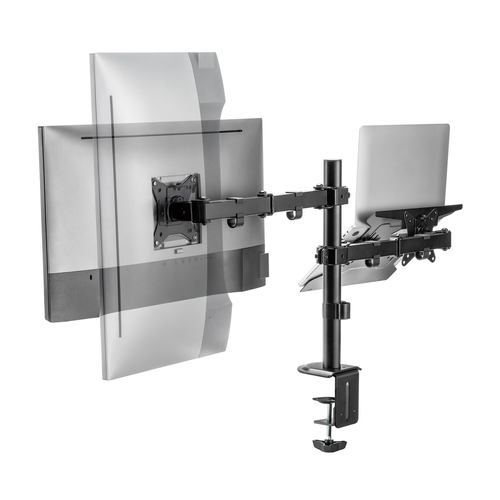 AISENS - SOPORTE DE MESA GIRATORIO E INCLINABLE PARA PORTATIL Y MONITOR/TV 9KG DE 17-32, NEGRO