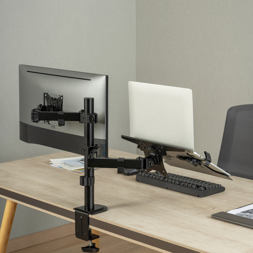 AISENS - SOPORTE DE MESA GIRATORIO E INCLINABLE PARA PORTATIL Y MONITOR/TV 9KG DE 17-32, NEGRO