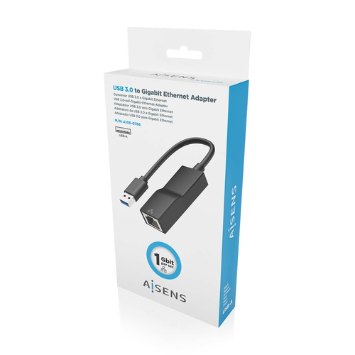 AISENS - CONVERSOR USB 3.0 A ETHERNET GIGABIT 10/100/1000 MBPS, NEGRO, 15CM