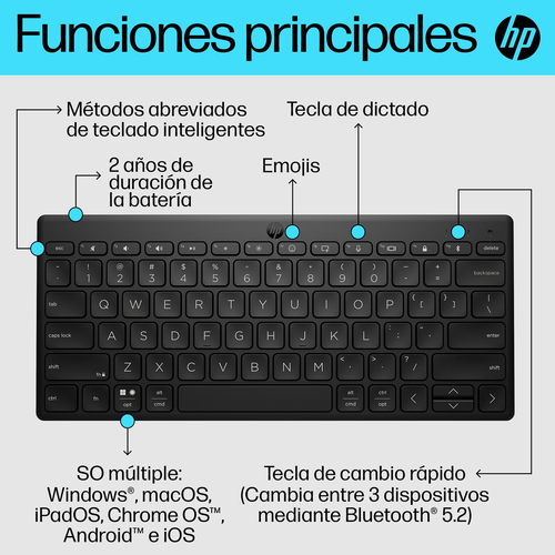 HP Teclado 355 multidispositivo compacto inalambrico