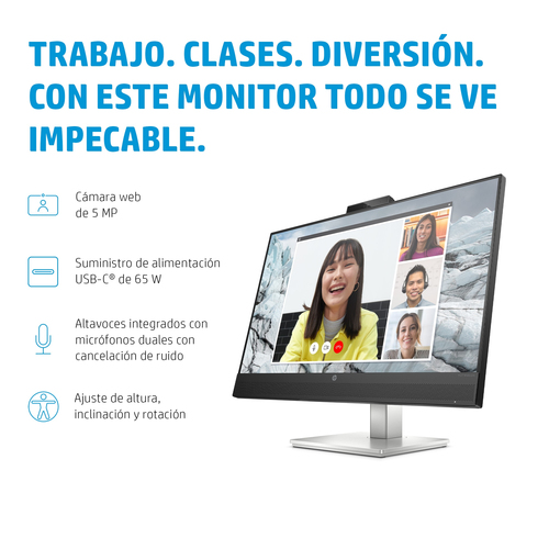 HP Monitor E27m G4 / 27" / QHD / HDMI-DisplayPort-USB(A)-USB(C) / Regulable Altura / Webcam