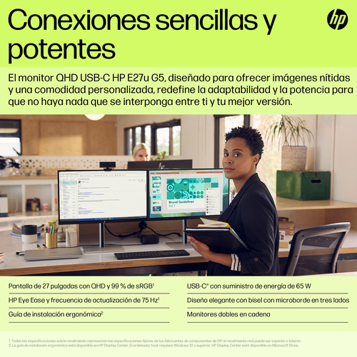 HP Monitor E27u G5 / 27" / QHD / HDMI-DisplayPort-USB(A)-USB(C) / Regulable Altura