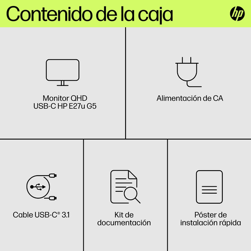 HP Monitor E27u G5 / 27" / QHD / HDMI-DisplayPort-USB(A)-USB(C) / Regulable Altura