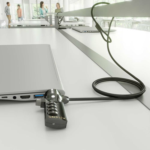 AISENS - CABLE DE SEGURIDAD CON CERRADURA DE COMBINACION PARA ORDENADOR, MONITOR, PORTATIL 1.5M