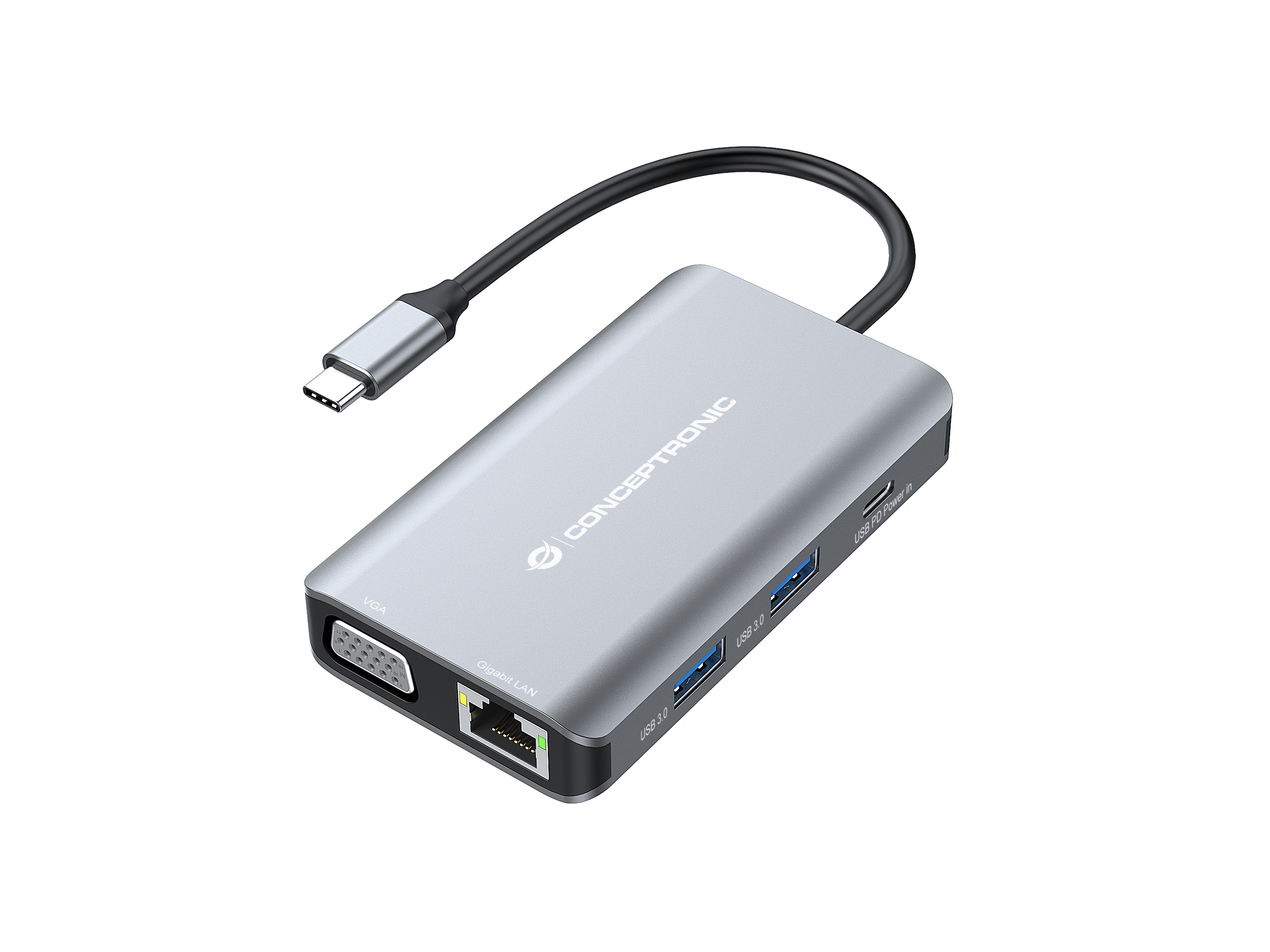 Conceptronic Docking USB-C 7in1 1xHDMI 4K  1xVGA 3xUSB-A 3.0 1xRJ45 Gigabit 1xUSB-C Alimentacion 100W