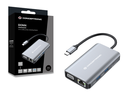 Conceptronic Docking USB-C 7in1 1xHDMI 4K  1xVGA 3xUSB-A 3.0 1xRJ45 Gigabit 1xUSB-C Alimentacion 100W