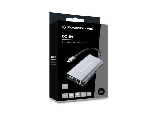 Conceptronic Docking USB-C 7in1 1xHDMI 4K  1xVGA 3xUSB-A 3.0 1xRJ45 Gigabit 1xUSB-C Alimentacion 100W